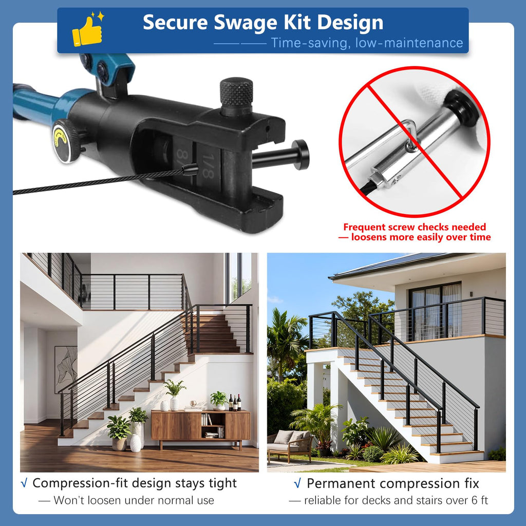 12ft-16ft Modular 42in Cable Railing System for Deck with Handrail