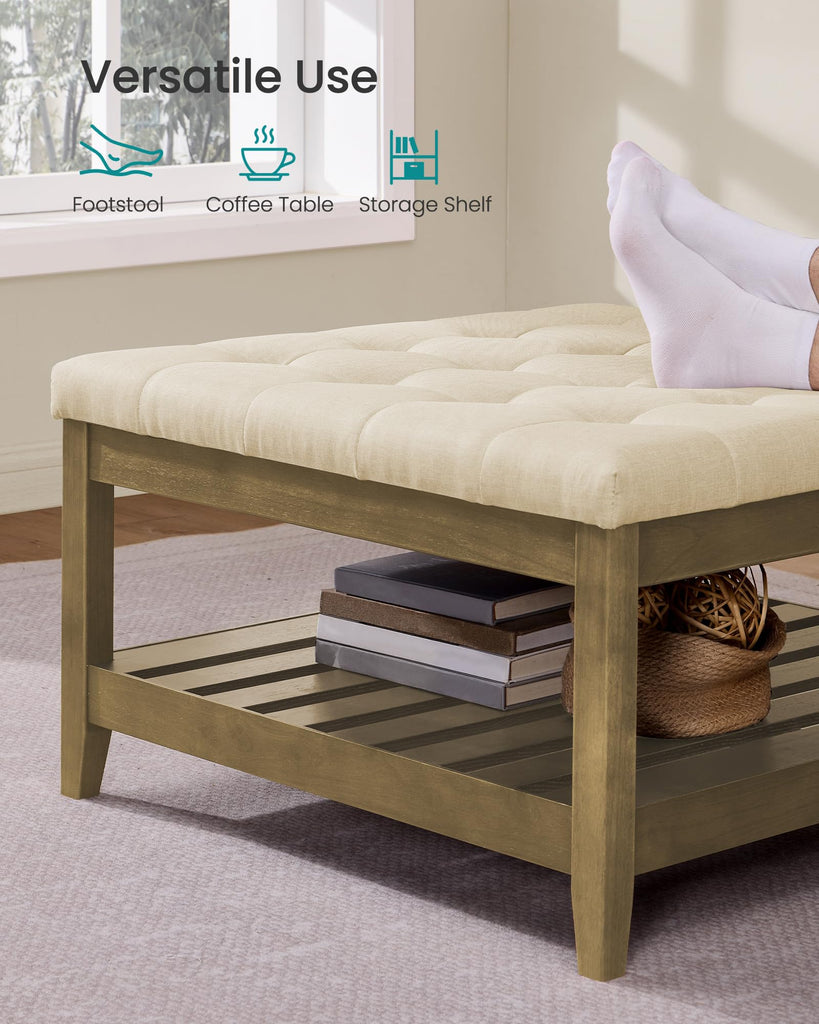 Round Coffee Table with Storage, Solid Wood Frame
