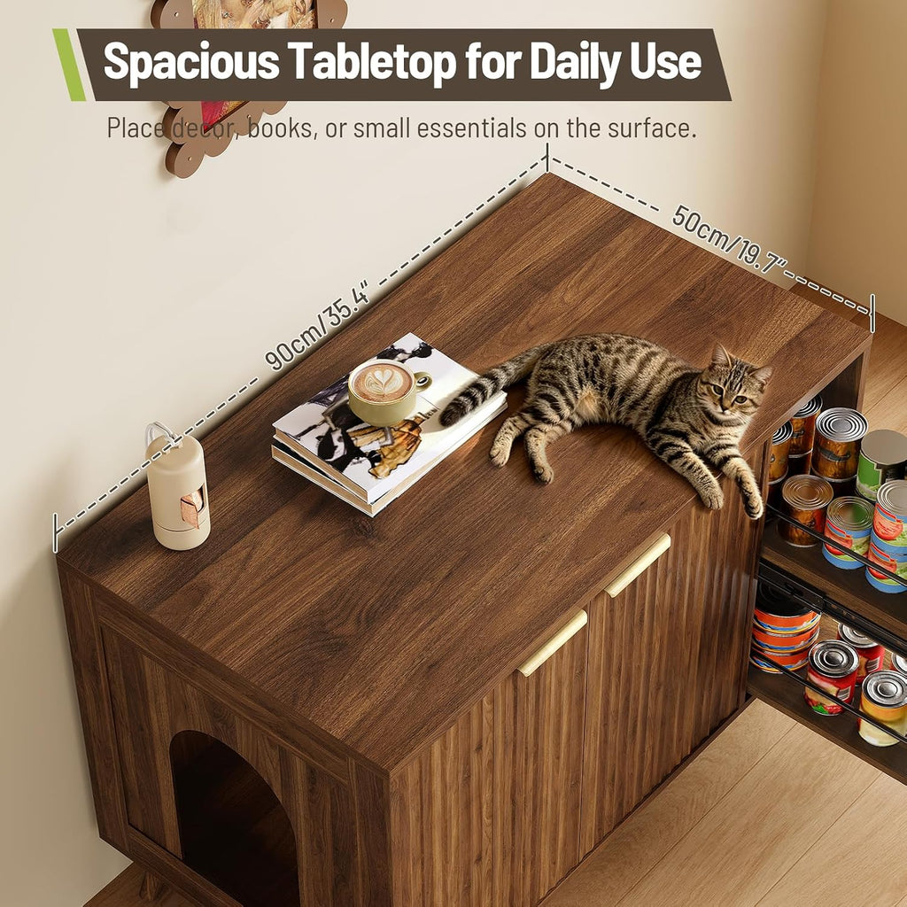 35.4" Cat Litter Box Enclosure with Drawer Storage, Scratch Pad