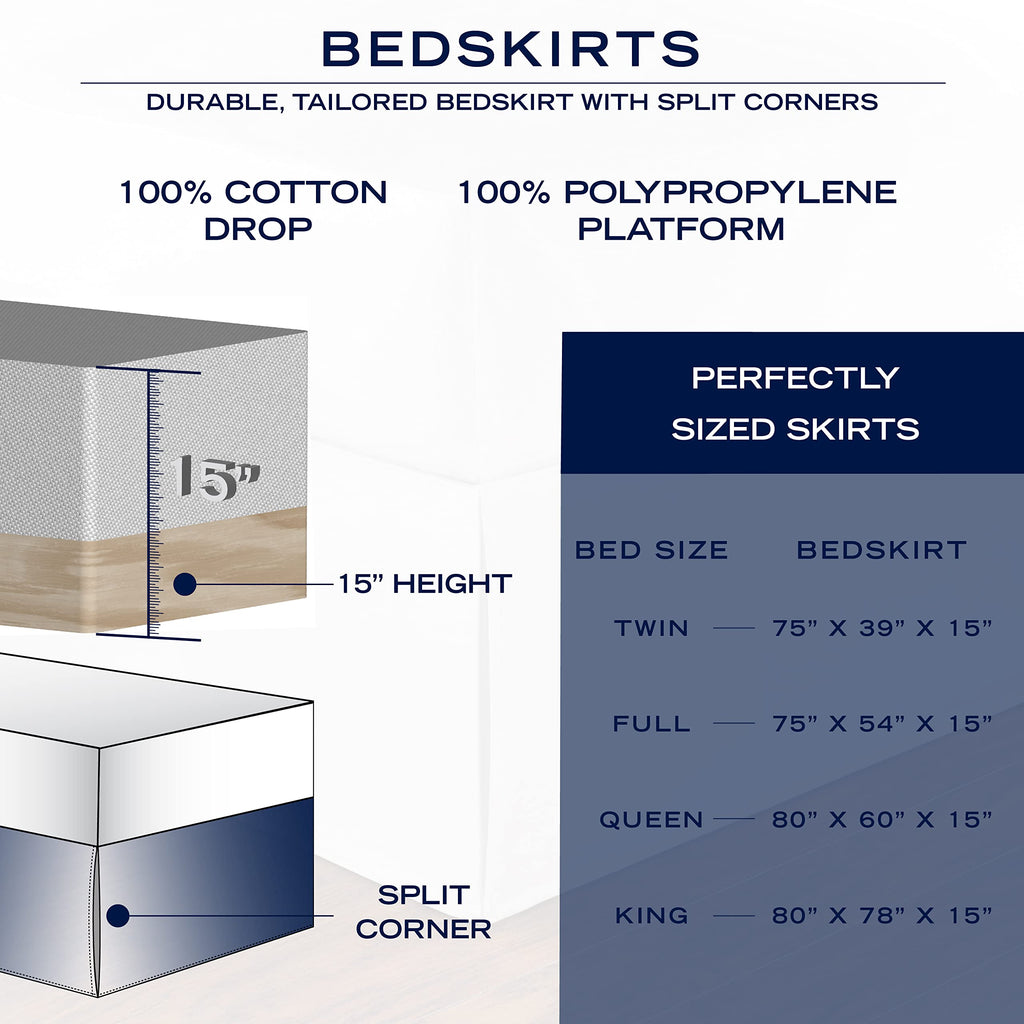 Queen Size Cotton Twill Bed Skirt with Split Corners