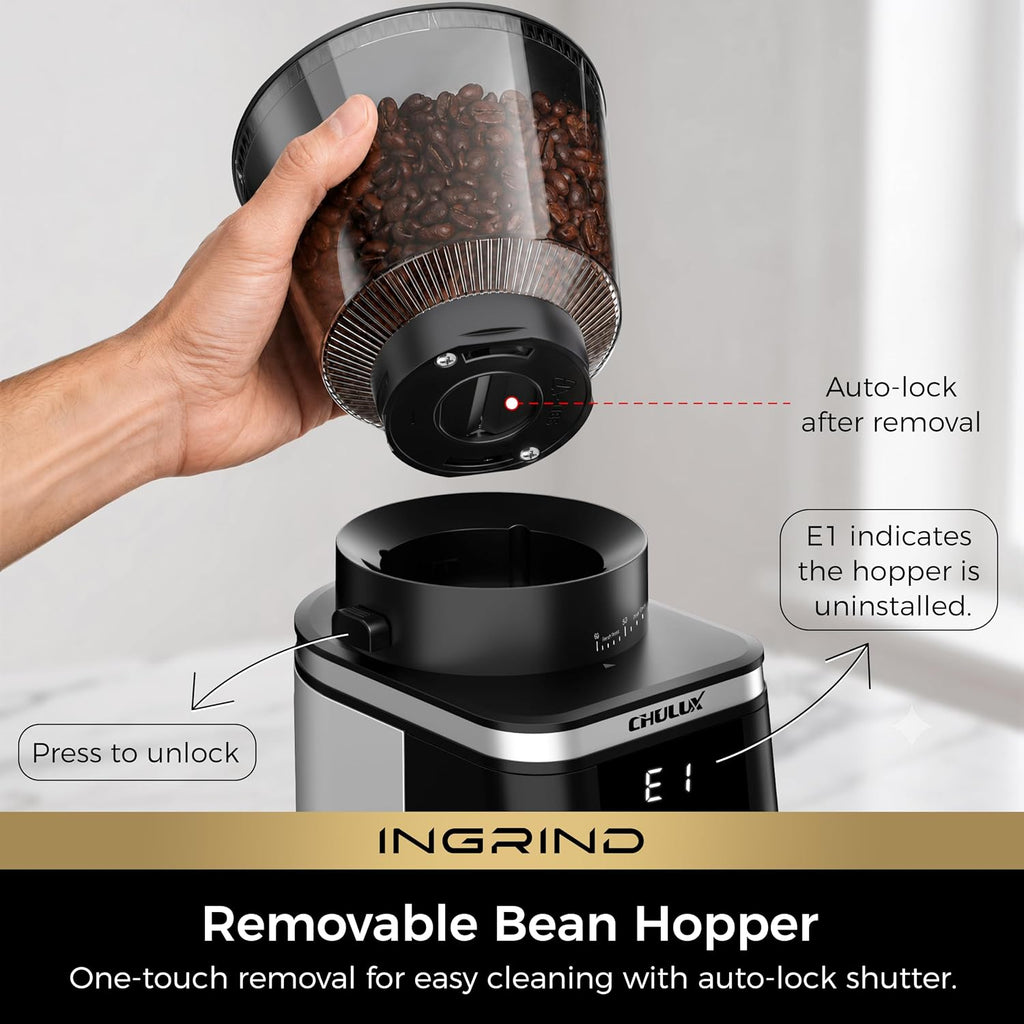 InGrind Conical Burr Electric Coffee Grinder with 60 Grind Settings | Professional Anti-Static Module, 3 Smart Grind
