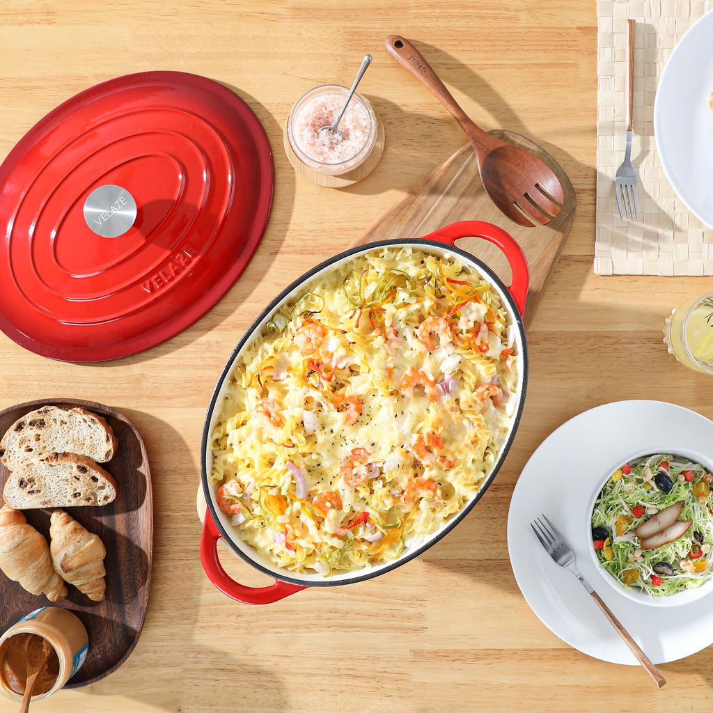 7.5 QT Oval Enameled Cast Iron Dutch Oven Pot with Lid,Red