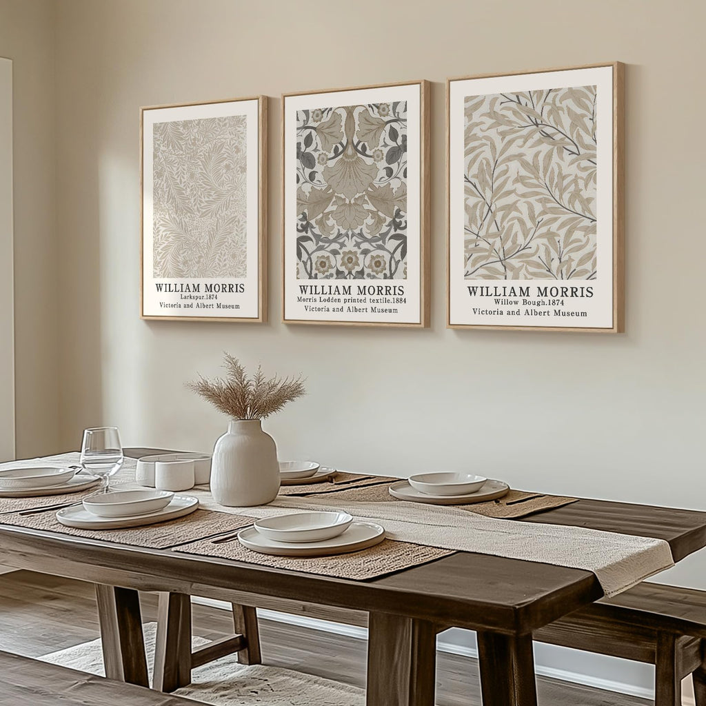 Large Framed William Morris Botanical Canvas Wall Art Set of 3, 16x24 In