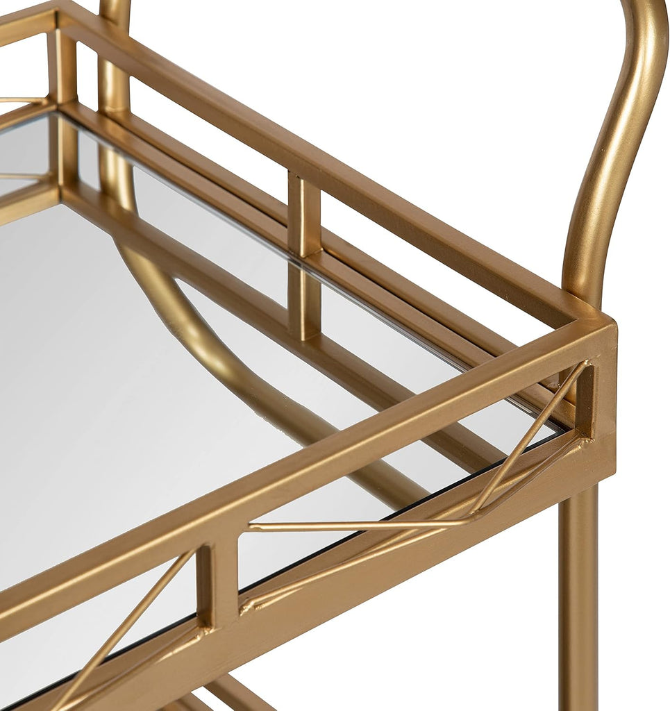 Ketia Glam Metal Bar Cart; 23 x 13 x 34; Gold; Glamorous Three Tier Gold Bar Cart for Display and Storage