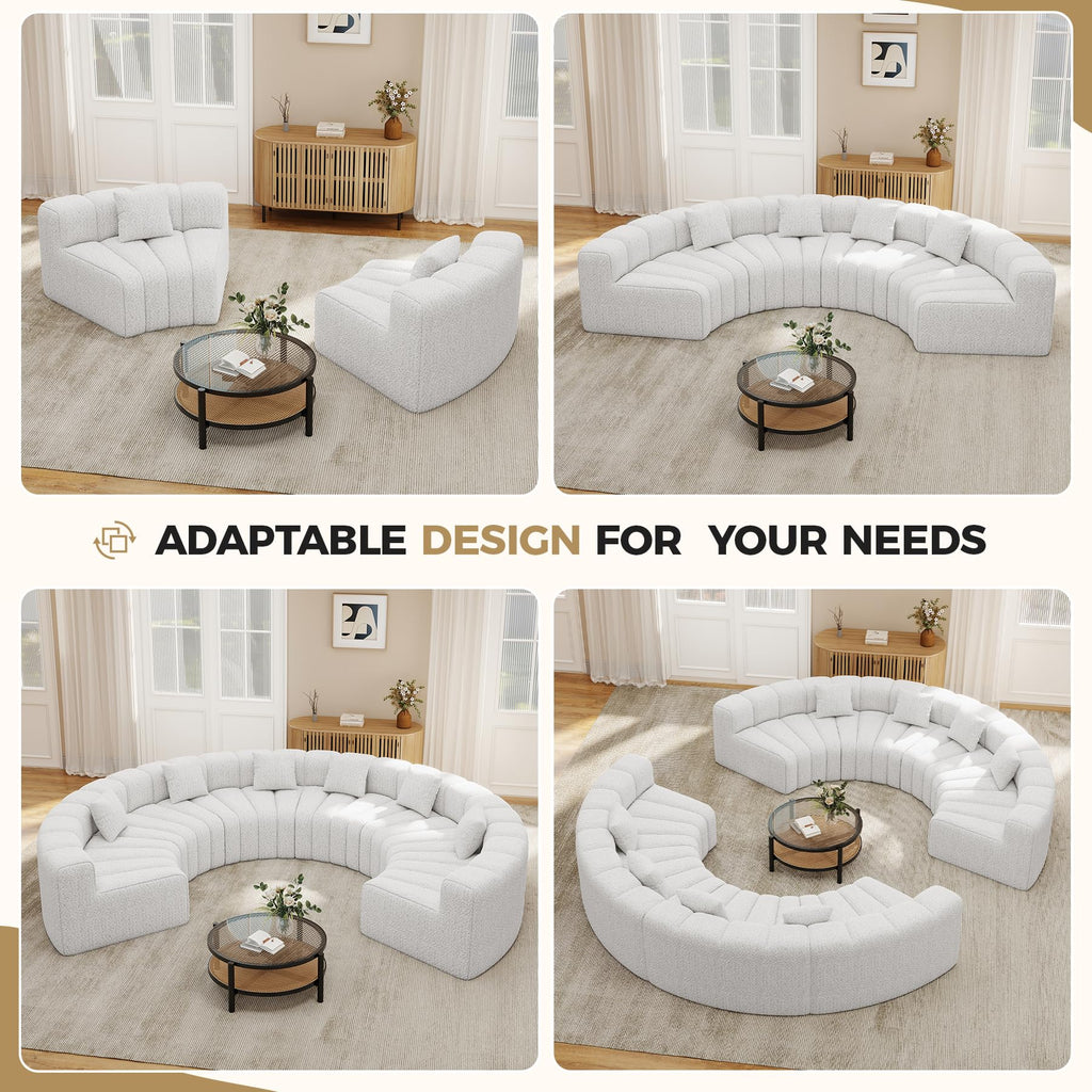 Oversized Curved Sofa, 8 Seater Modular Velvet Cloud Couch, Modern Boneless Sectional Couches, No Assembly Required