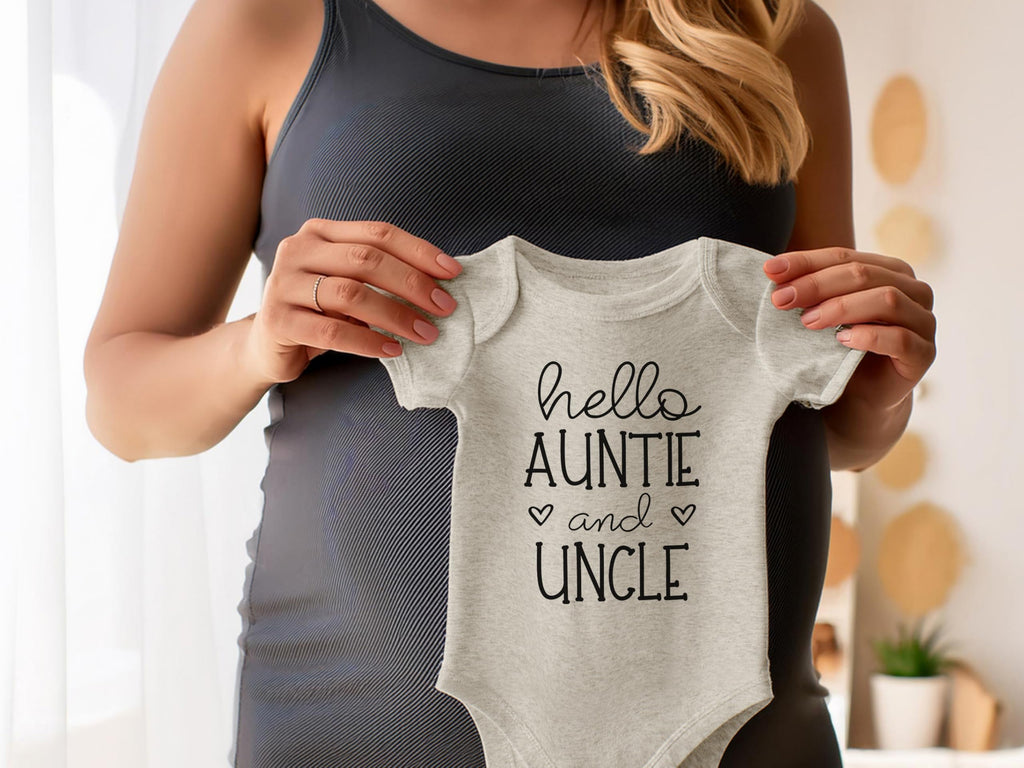 Hello Auntie and Uncle Pregnancy Announcement Infant Bodysuit - New Baby Gifts for Brother and Sister (