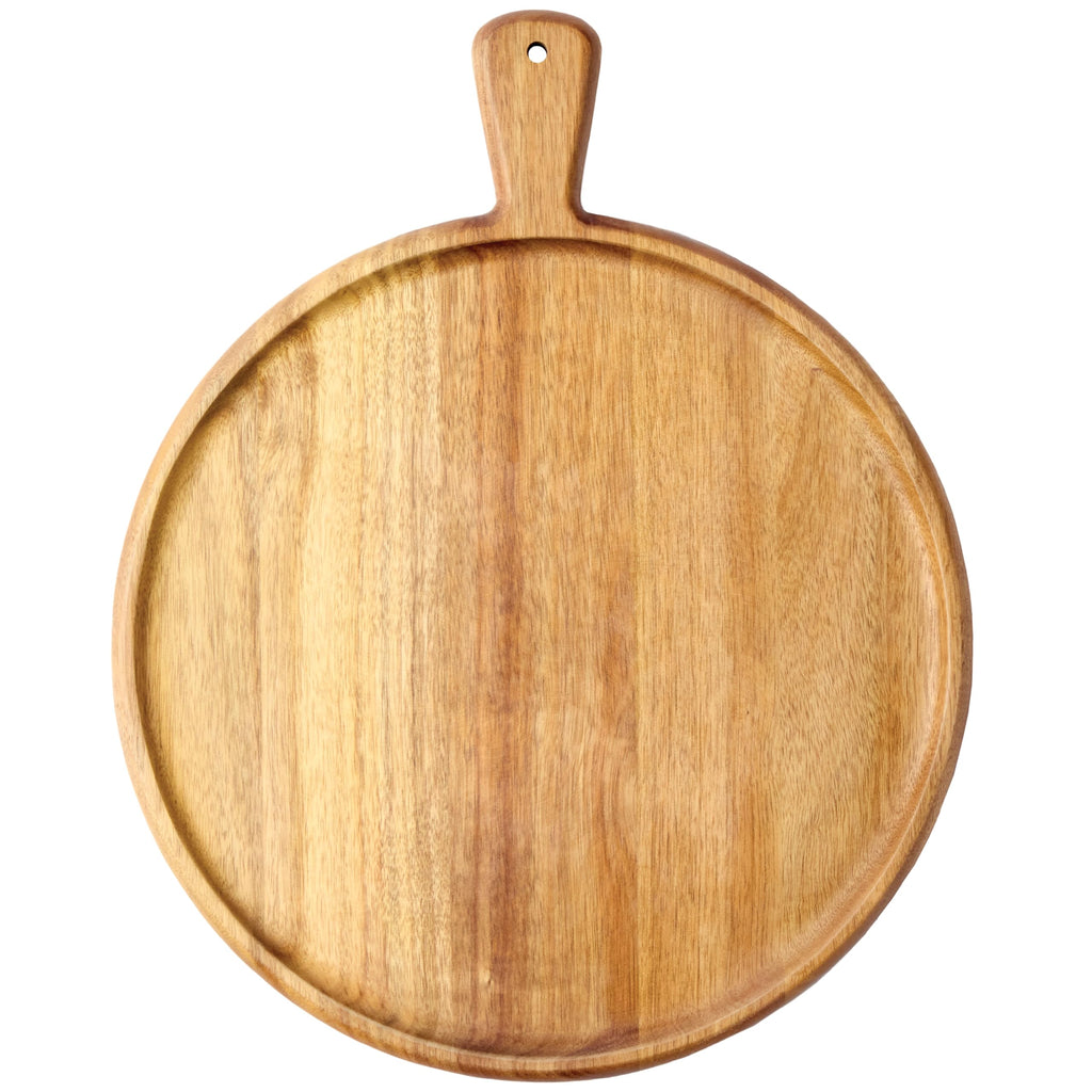 Acacia Wood Charcuterie Board with Handle, Round 16"x13"