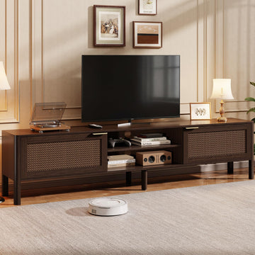 Rattan TV Stand Walnut 73"