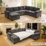 108 Inch Sectional Sleeper L Shaped Sofa with Pull Out Bed, 7 Seat Modular Sectional Sofa with Storage
