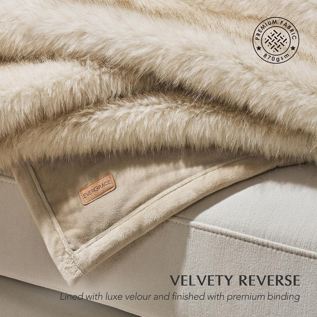 Luxury Faux Fur Throw Blanket, 50"x60", Tipped Golden Fox | Fluffy Faux Mink Blanket, Soft Cozy Plush, Thick Warm