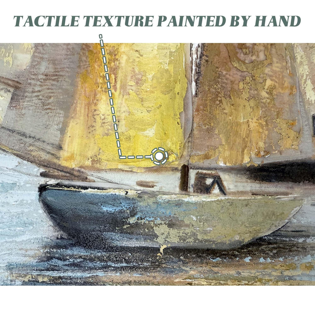 Ocean Nautical Sailboat Wall Art: Coastal Wooden Framed Sea Boat Rustic Seascape Texture Painting Prints Seaside