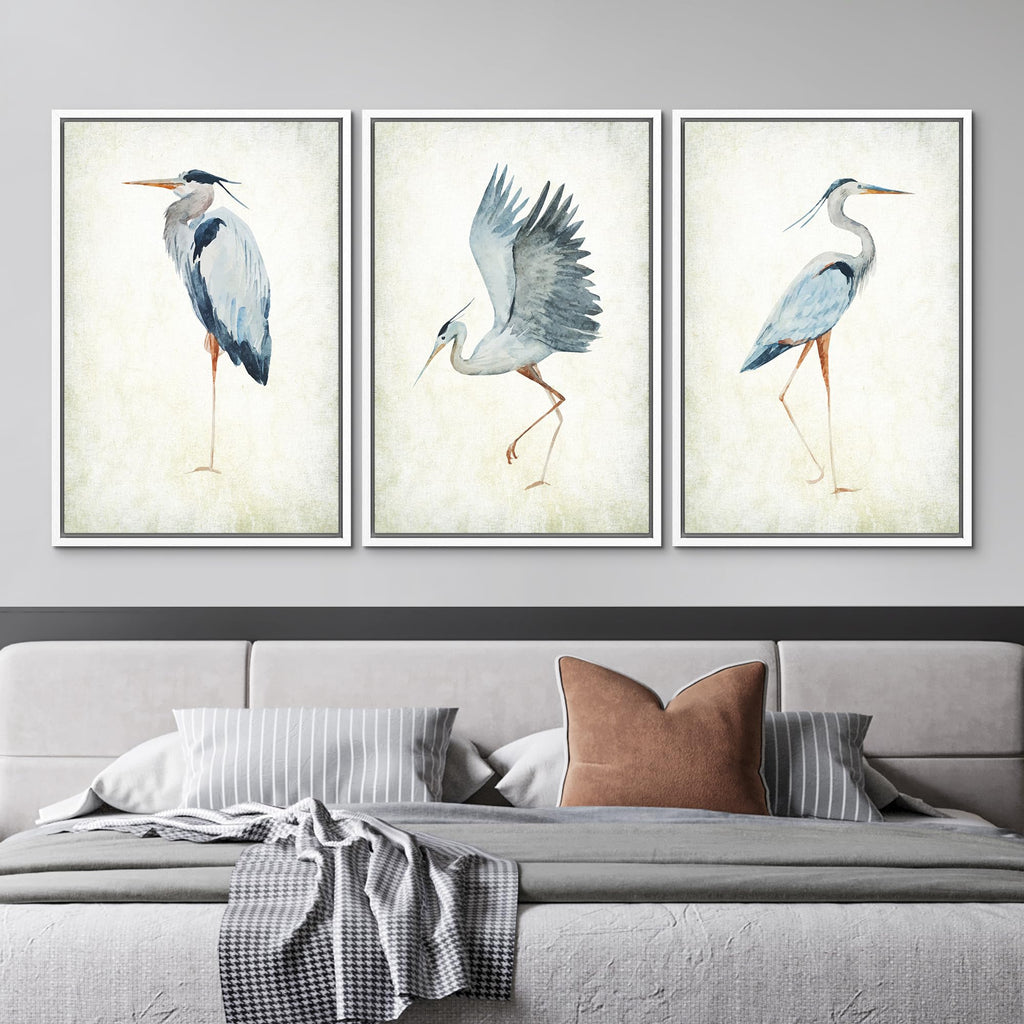 Framed Canvas Print Wall Art Heron Bird Wild Animal Prints Minimalist Modern Art Boho Relax Cozy Decor - 16"x24"x3