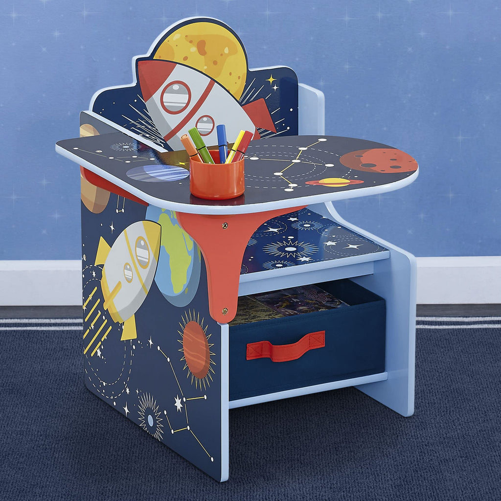 Children Space Adventures Chair Desk with Storage Bin - Ideal for Arts & Crafts, Snack Time, Homeschooling, Homework