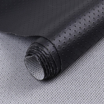 Black Soft Semi Perforated Leather Fabric 0.6mm Faux Marine Vinyl Leather Sheet Breathable & Wear Resisting for