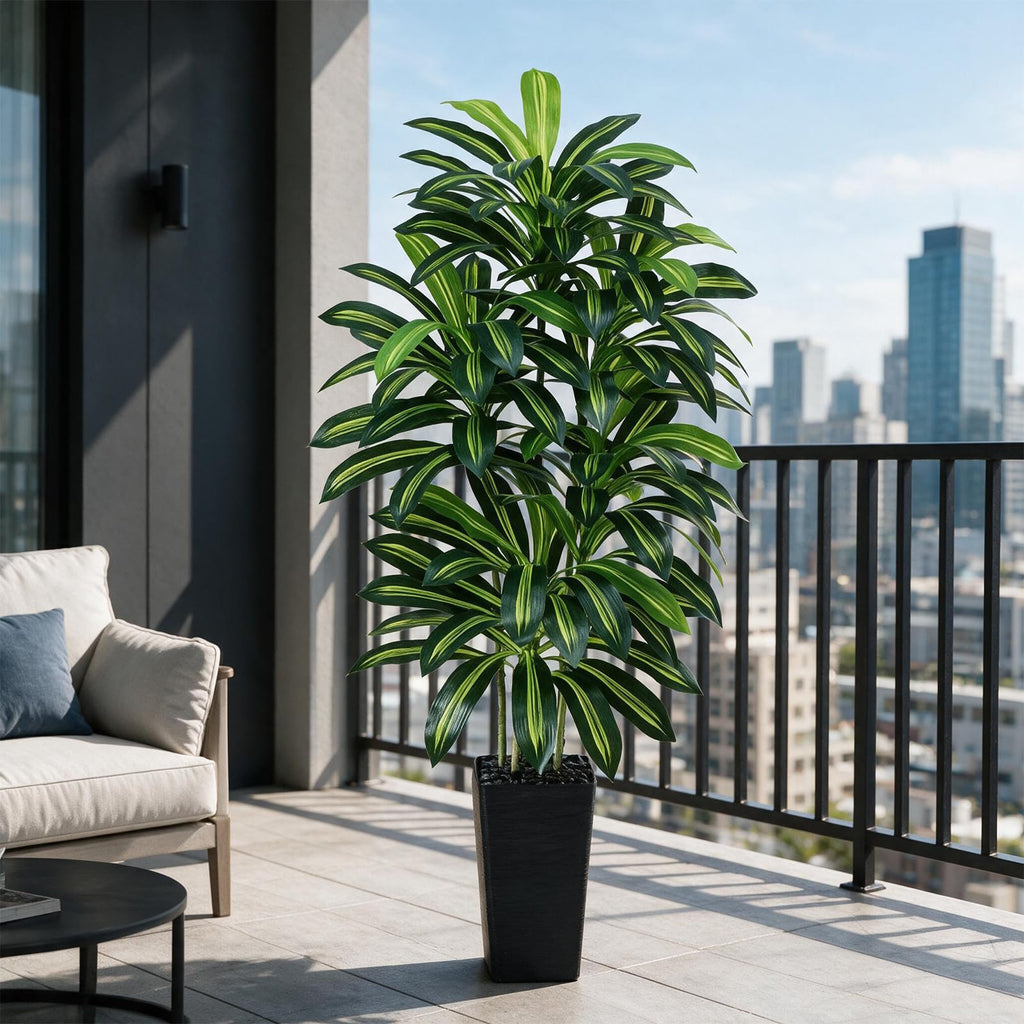 Artificial Dracaena Tree 6FT / Black Planter, Tall Plants Indoor