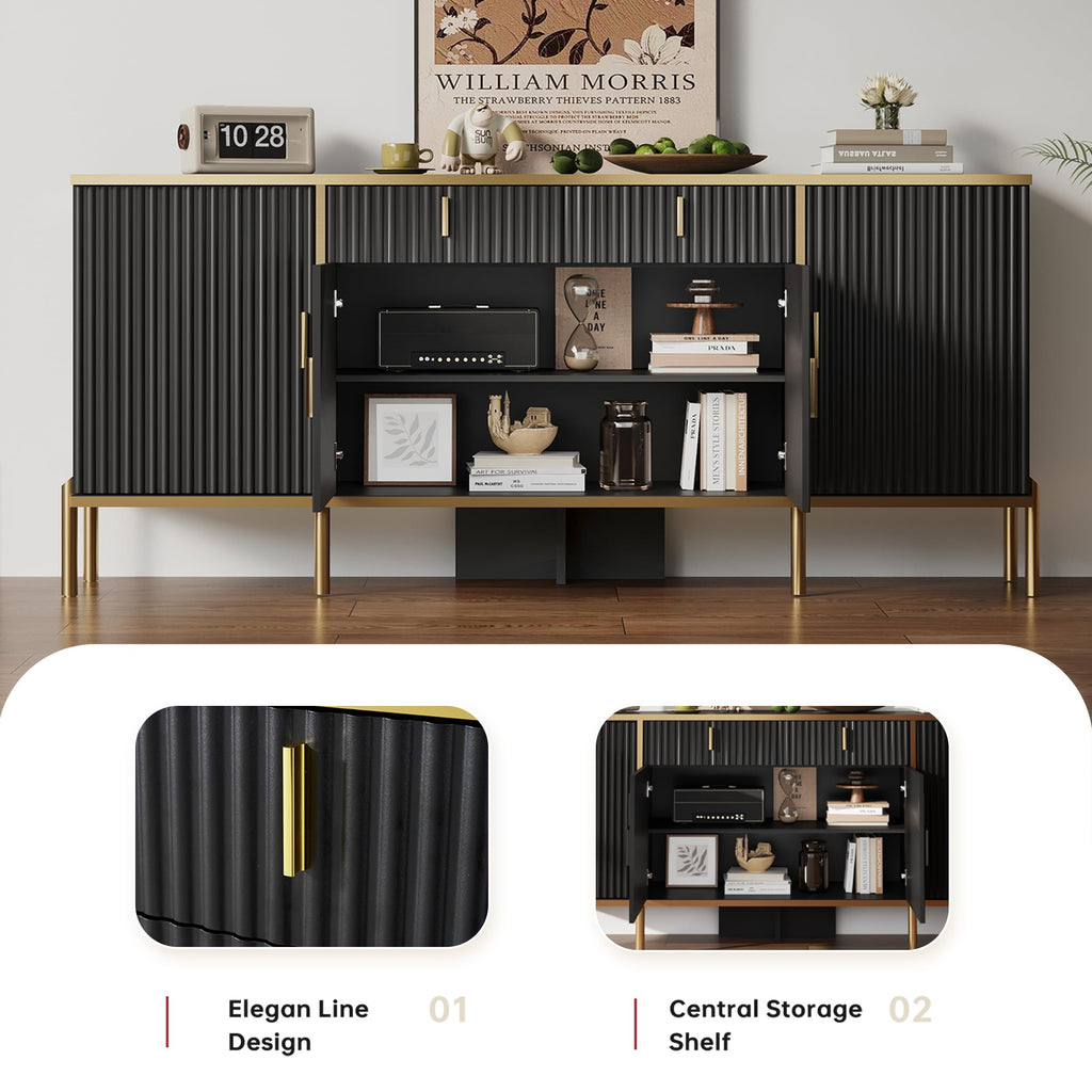 60" Fluted Buffet Cabinet with Storage, Modern Buffets & Sideboard with 2 Drawers, 4 Doors and Adjustable Shelves
