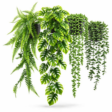 4 Pack Artificial Hanging Plants Indoor - Faux Hanging Wall Plants, String of Pearls, Eucalyptus & Monstera, Fake