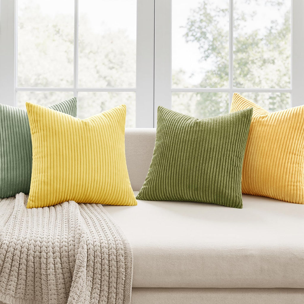 Soft Corduroy Decorative Throw Pillow Covers Yellow Green 18x18