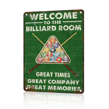 Retro Billiards Tin Sign Welcome to The Billiard Room Vintage Metal Poster great time great company great memories