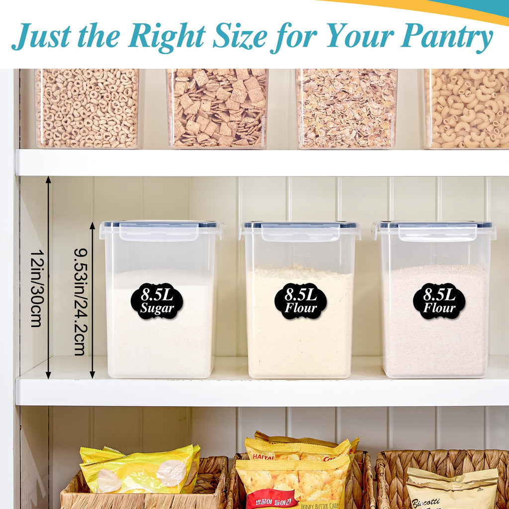 8.5L Extra Large Flour Sugar Storage Containers, 2 PCS, Black