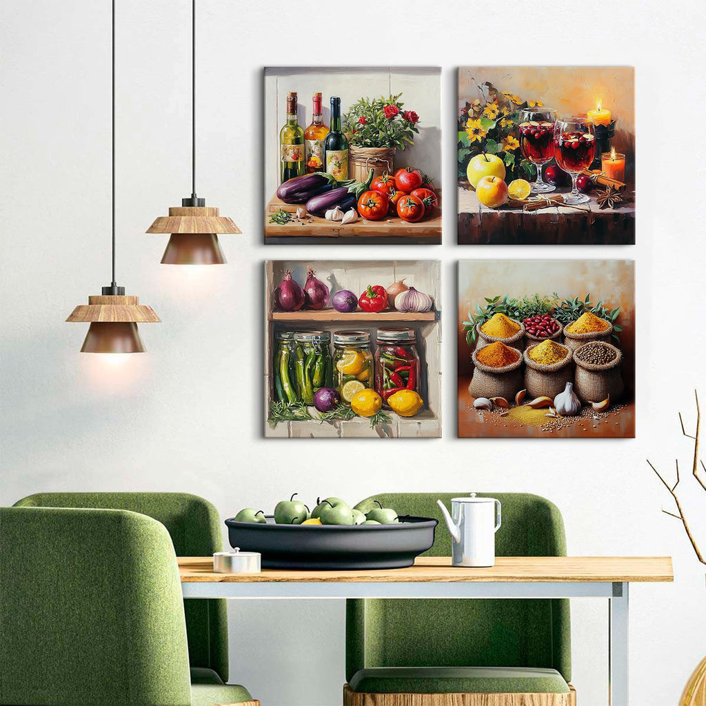 Kitchen Wall Decor Mason Jar Wall Art Spices Food Canvas Prints Kitchen Ingridients Picture Rustic Still Life