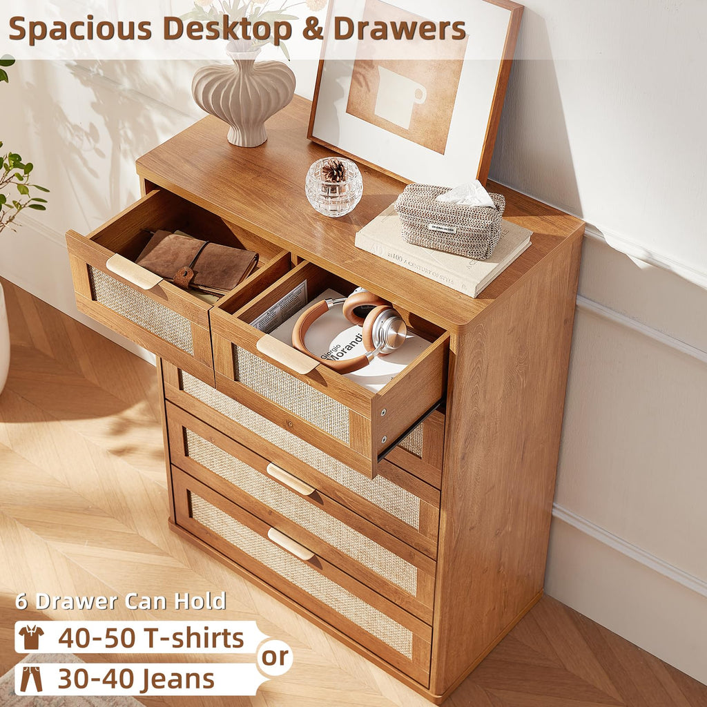 Rattan Dresser, 41" Tall Chest of Drawers