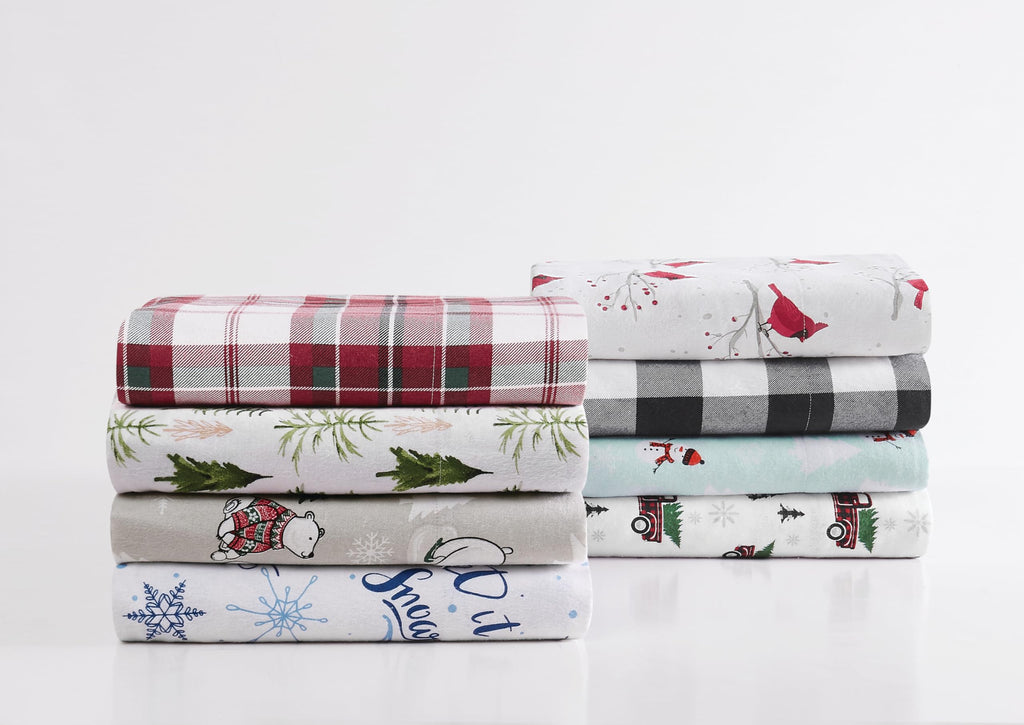Buffalo Check Flannel 4-Piece Sheet Set in White and Black, Cotton, Adult, All Season, Oeko-TEX Certified