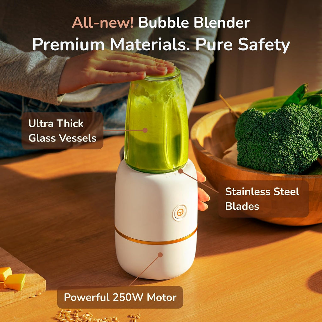 Food Blender with 2 Glass Cups, Baby Food Maker & Puree Blender, Compact Baby Bullet for Smoothies, 250W Motor
