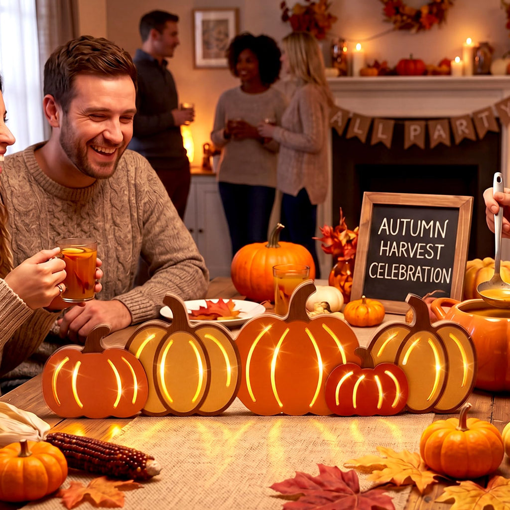 Fall Pumpkin LED Wooden Sign Rustic Wooden Word Sign for Table Home