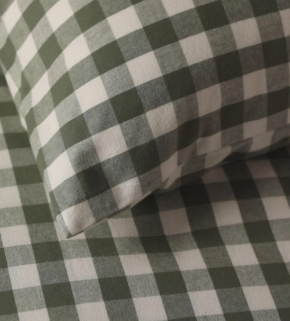 Gingham Comforter Set 3 Pieces Olive Green Printed