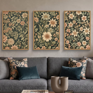 Vintage Wildflower Flowers Framed Canvas Wall Art Set, Modern Botanical Floral Wall Decor, Retro Neutral Flower