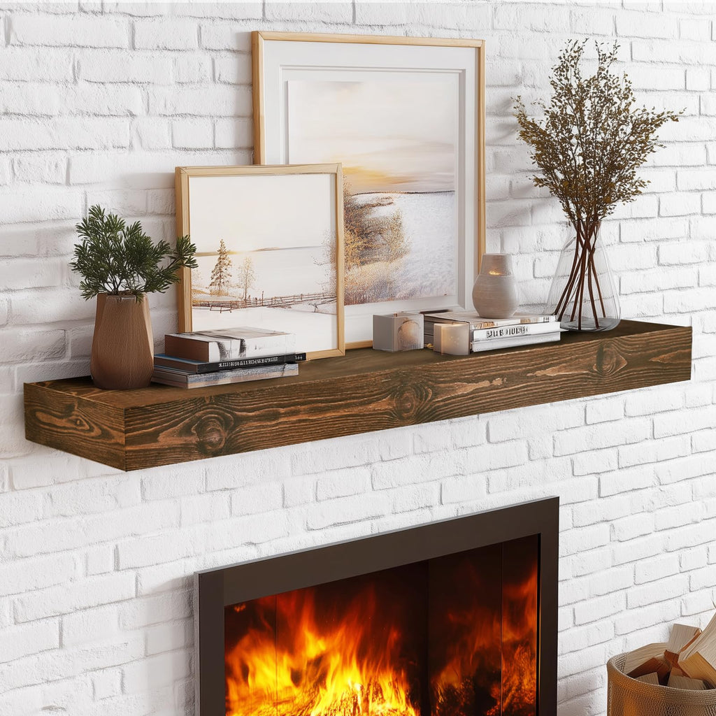 Floating Shelves, 48 x 7 x 3 Inch Fireplace Mantel, Brown
