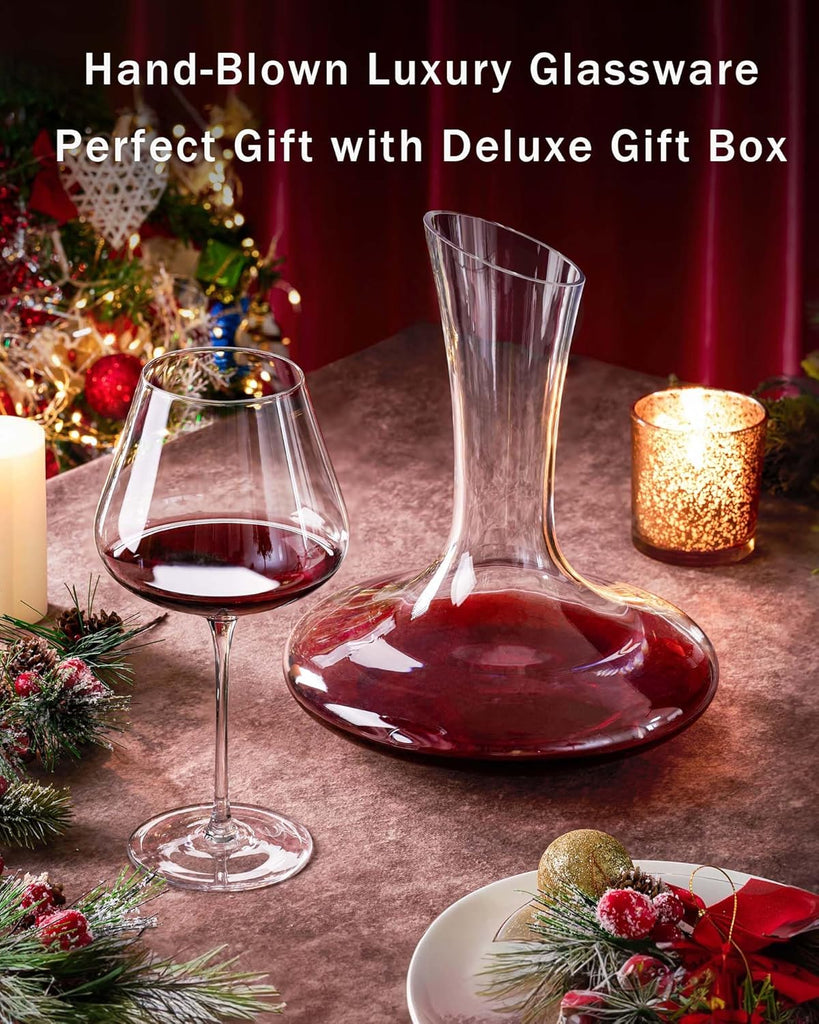 Set of 4-21 Ounce Hand Blown Italian Style Crystal Burgundy Wine Glasses - Lead-Free Premium Glass - Gift-Box for any