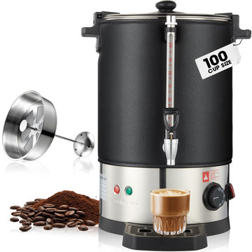 100 Cup Commercial Coffee Urn, Stainless Steel &Thermal Sleeve, 15L Large Coffee Dispenser to Quick Brewing, Hot Water