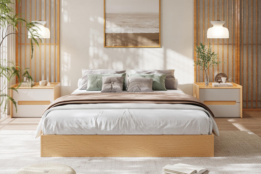 Queen Wood Platform Bed Frame with Low Profile Design