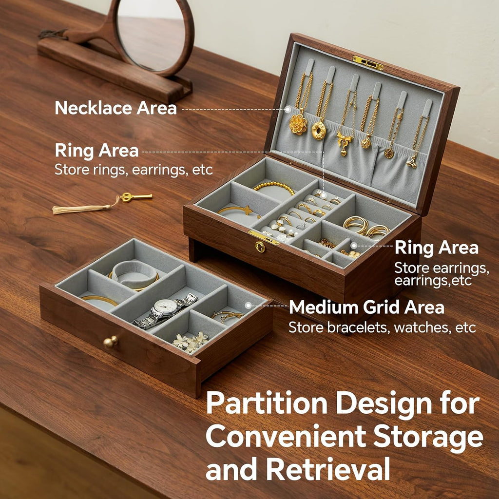 Jewelry Box Organizer for Women & Men 2-Layer Lockable