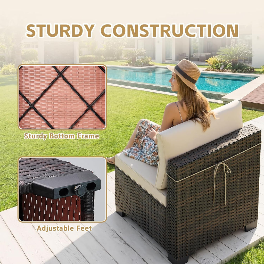 7 Pieces Outdoor Patio Furniture Sets,Rattan Conversation Sectional Set,Manual Weaving Wicker Patio Sofa with Tea