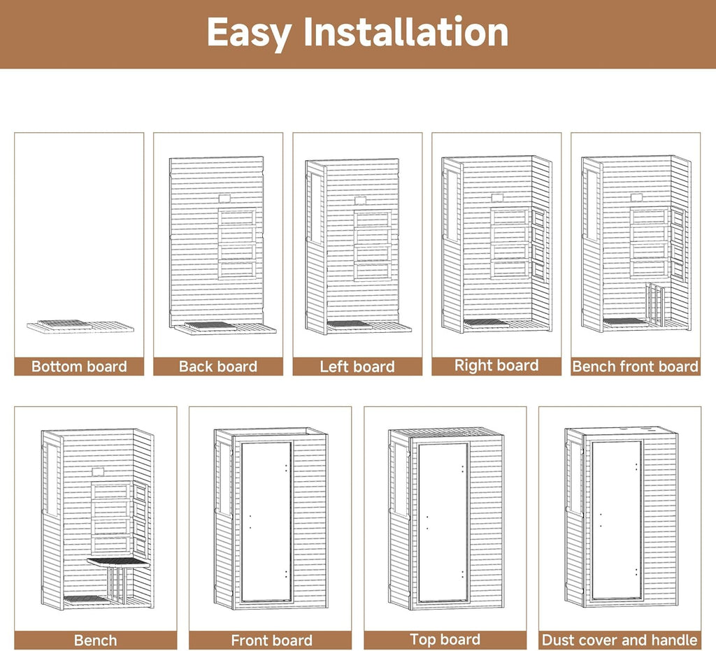 Springspa Infrared Sauna Home Sauna, Indoor Far Infrared Saunas for Home, 1 Person Canadian Hemlock Wooden Spa Room
