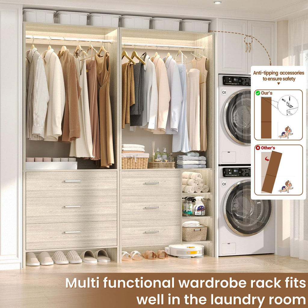 Closet System with 6 Drawers, 4.3ft, Set of 2, White Oak