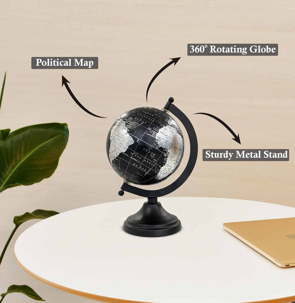 5" World Globe With Sturdy Metal Stand (NOT PLASTIC!) - Desktop Globes Desk Table Office Decor - Book Shelf Decor