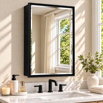 16x24 Black Medicine Cabinet with Mirror, Recessed & Surface Mount