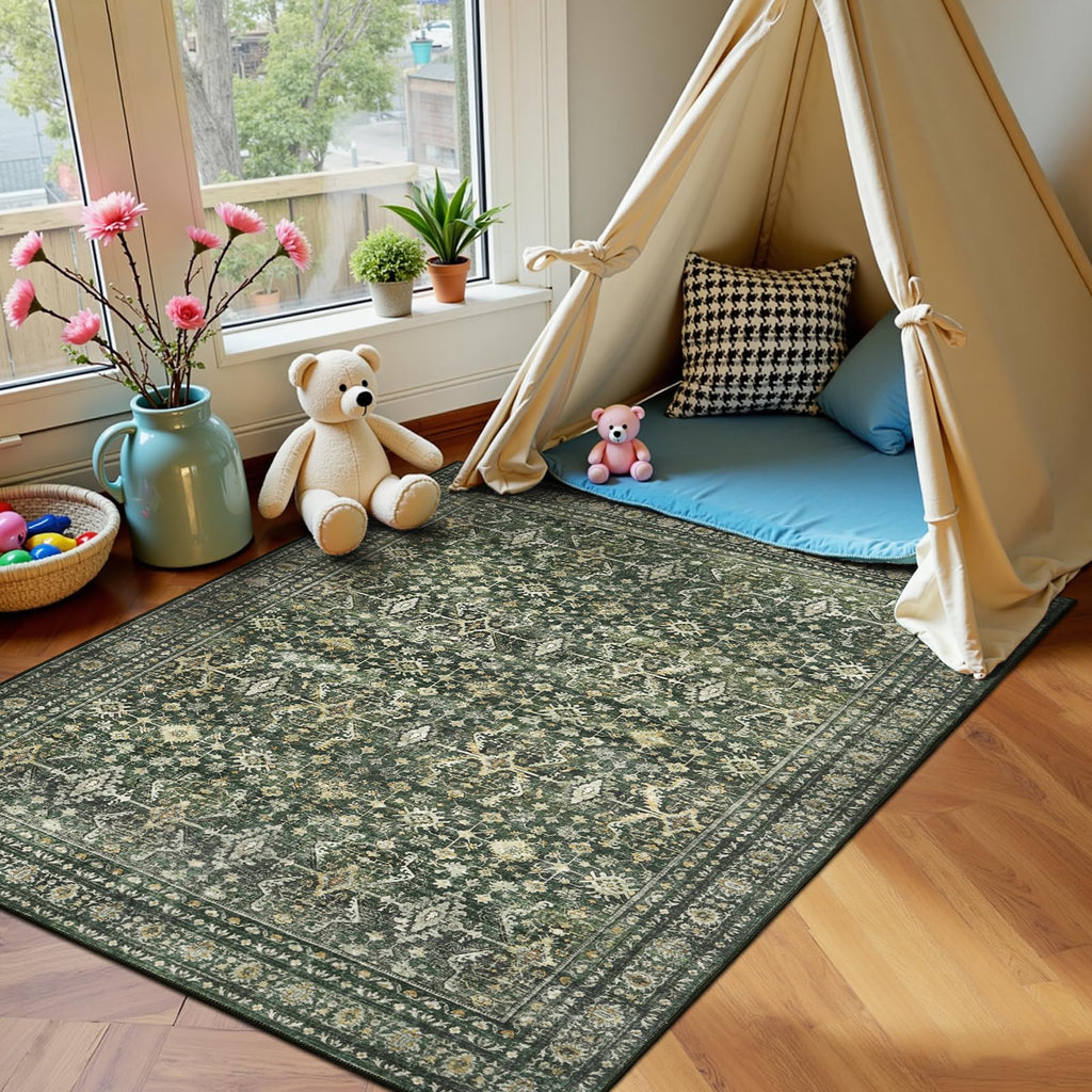 3x5 Area Rugs, Green Washable Non-Slip Area Rug