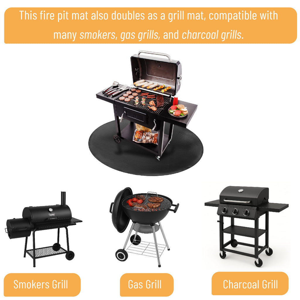 Round Fire Pit Mat, 36", Black Double-Sided Fireproof Design, Reusable, Portable, 3 Layers, Waterproof & Easy to