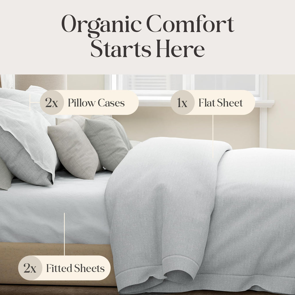 GOTS Organic Hemp Split King Bed Sheet Set, 4 PC-Mineral Green