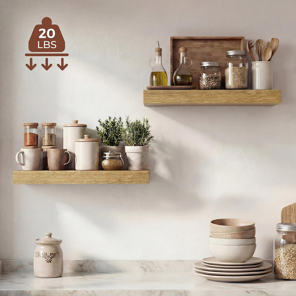16 Inches Floating Shelves for Wall, 9.3" Deep Long Floating Shelves Set of 2, Large Display & Storage Shelf, Wall