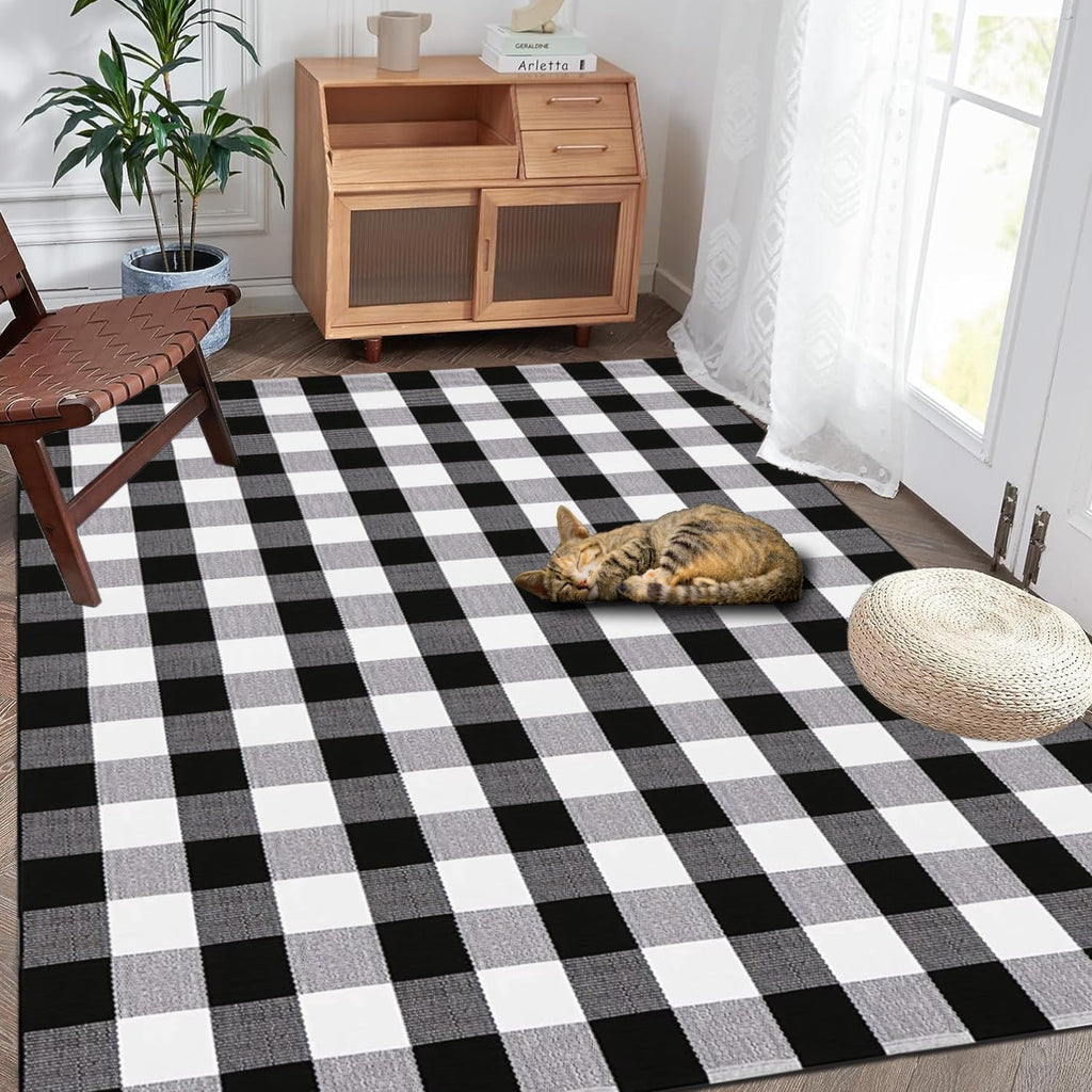 Buffalo Plaid Rug Black and White Check Rug Washable Checkered Area Rug for Farmhouse/Entryway//Living