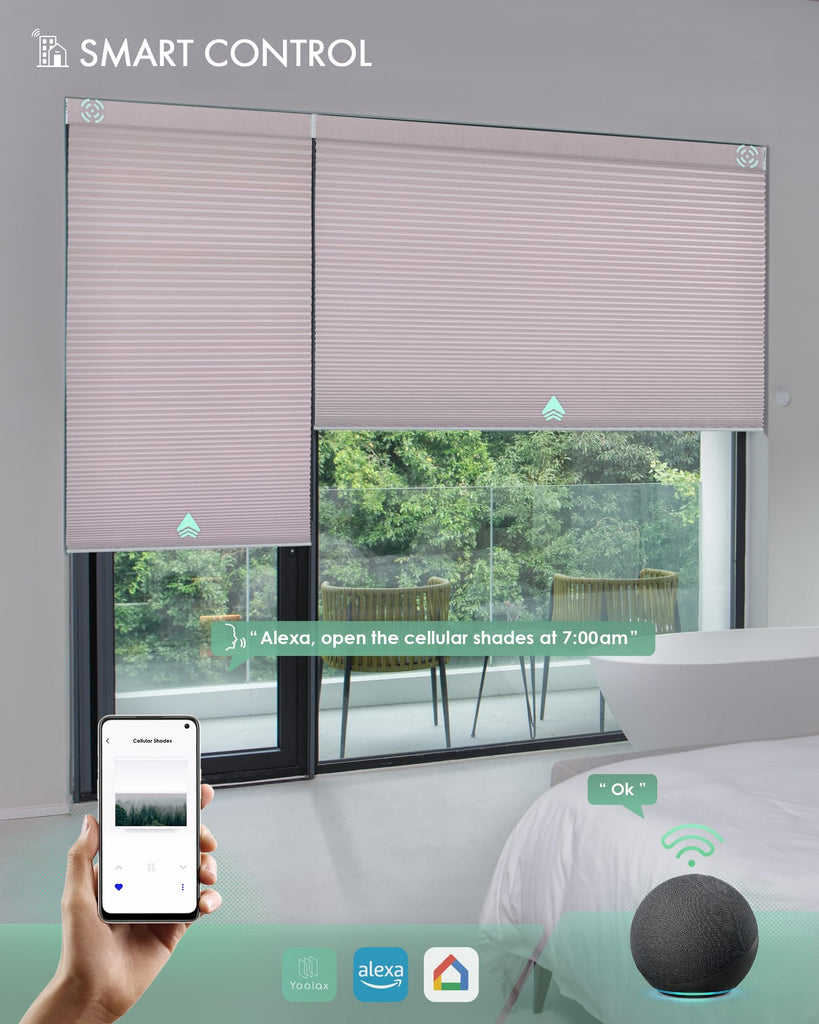 Motorized Cellular Shades, Custom, Blackout, Light Pink