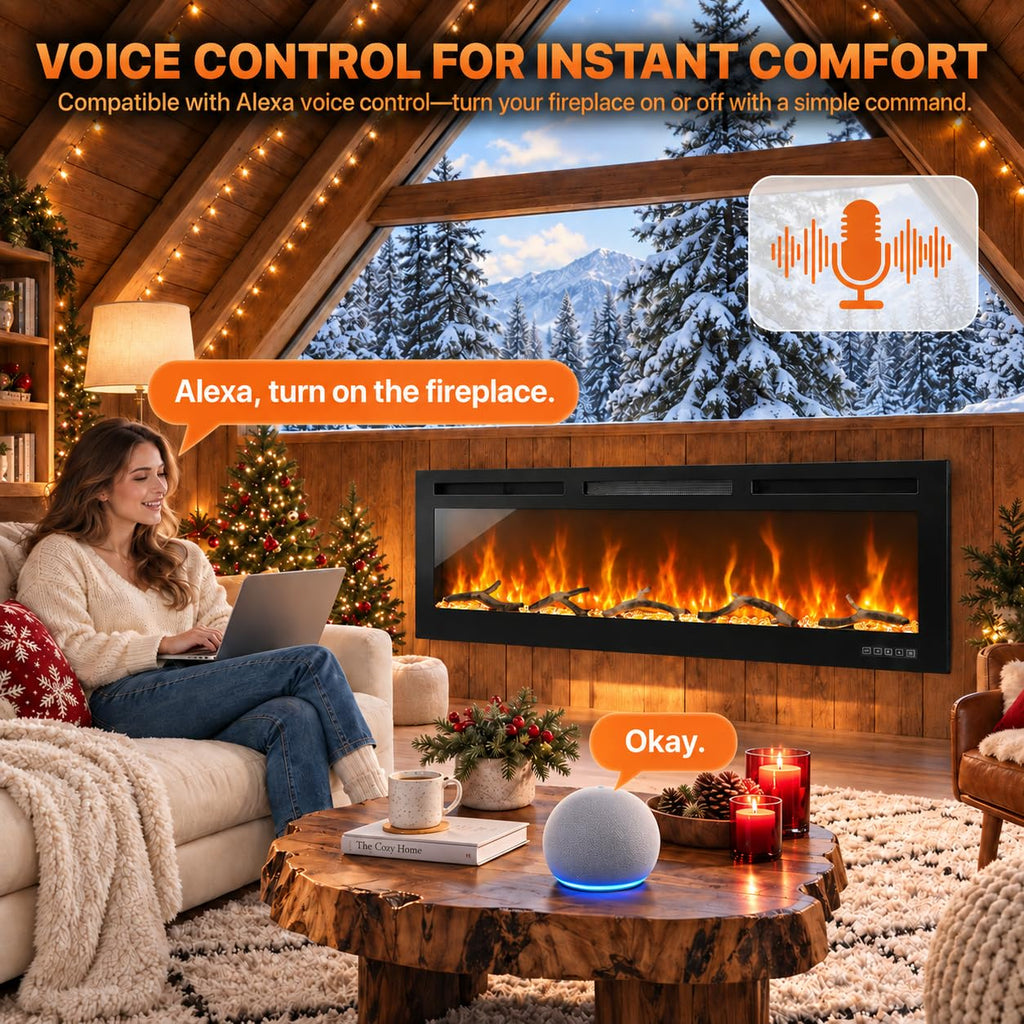 50 Inch Smart Electric Fireplace, WiFi & Alexa Smart Control