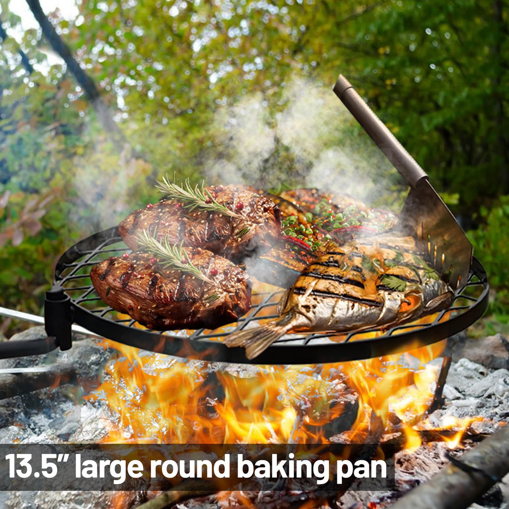 Swivel Campfire Grill Grate Heavy Duty Camping Grill 360° Adjustable Over Fire Pit Grill for Outdoor Barbecue Camping