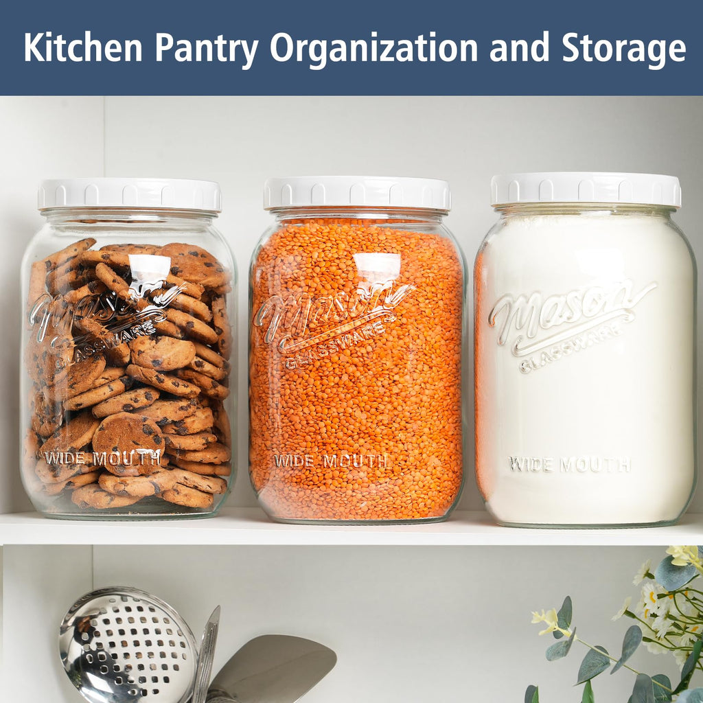 1 Gallon Large Mason Jars with Lid, Glass Flour Storage Containers, 128 OZ